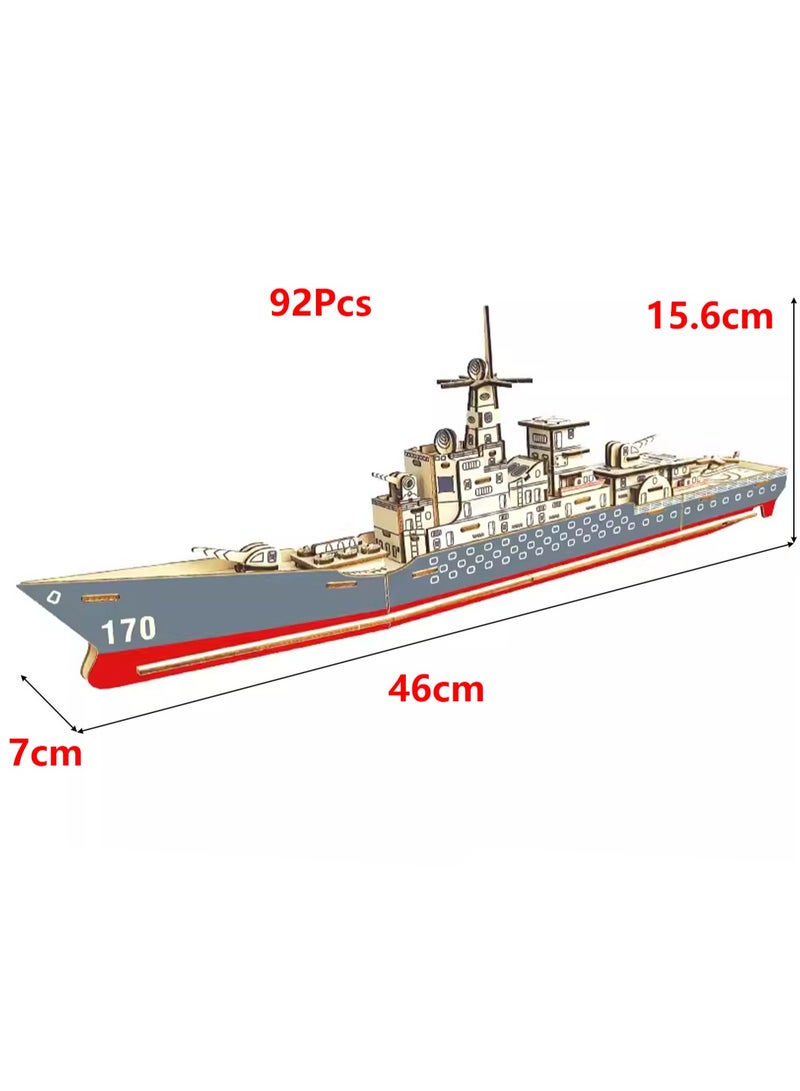 Children's 3D Wooden Model Puzzle Military Building Block Assembly Toys(Lanzhou Ship 82Pcs) - Image 2
